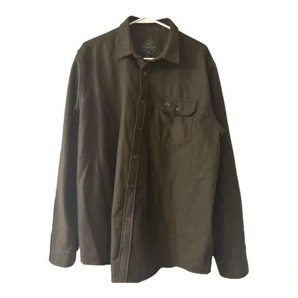 Wet Coast Brewery Brown Button Down Wool Shirt With Lime Green Logo - Picture 1 of 3